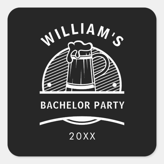 Sticker Carré Bachelor Party Bières noires et blanches (Devant)