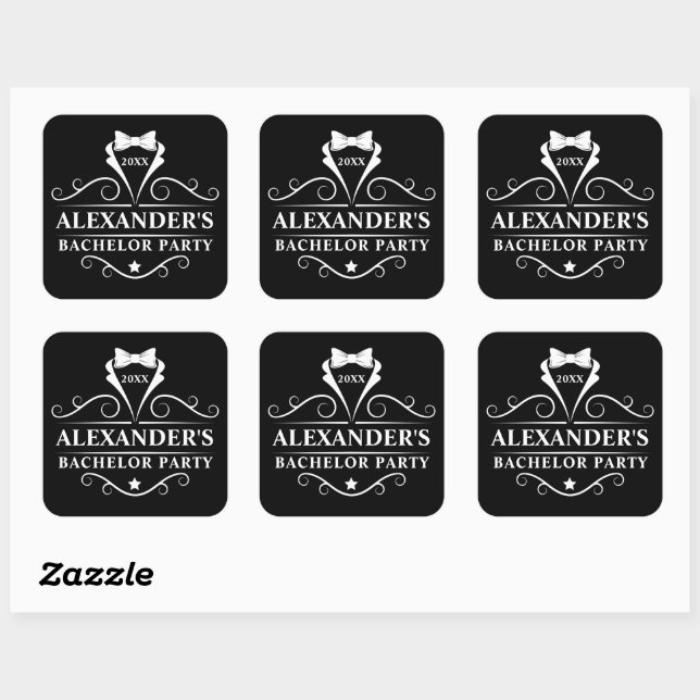 Sticker Carré Bachelor Party Tuxedo Cravate noir (Feuille)