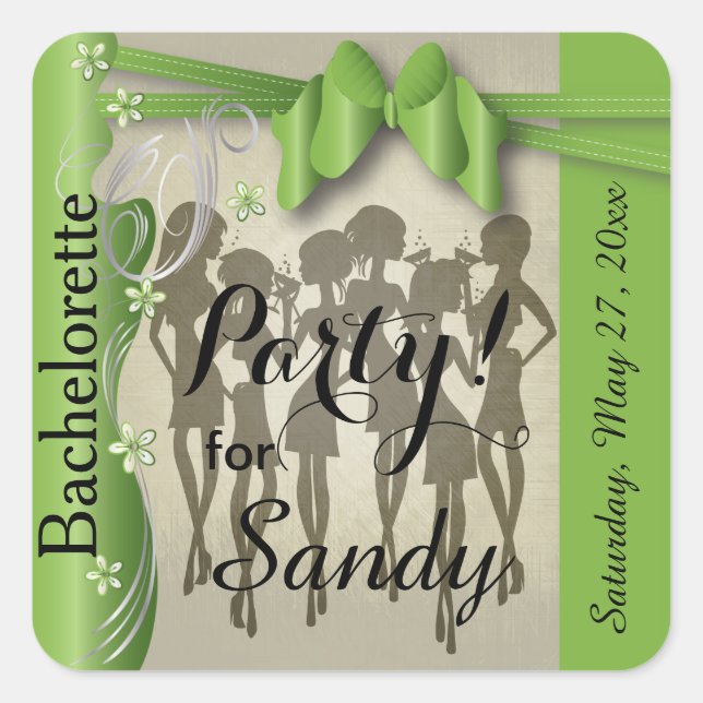 Sticker Carré Bachelorette ou Anniversaire Diva Girls - Peridot (Devant)