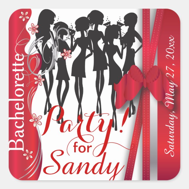 Sticker Carré Bachelorette ou fête d'anniversaire Diva Girls (Devant)