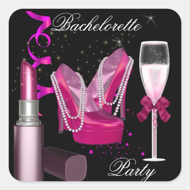 Sticker Carré Bachelorette Party Lipstick Chaussures roses Champ (Devant)