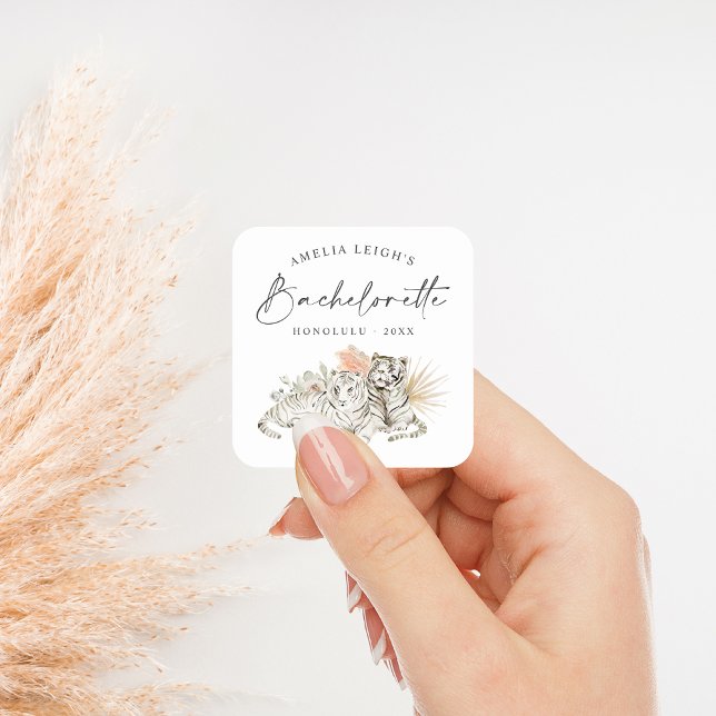 Sticker Carré Bachelorette Tropical Boho Tigers (Créateur téléchargé)