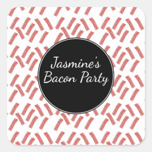 Sticker Carré Bacon Party Tout ce que vous pouvez manger Anniver