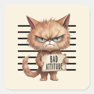 Sticker Carré Bad Attitude Chat Mugshot - Drôle Feline Design
