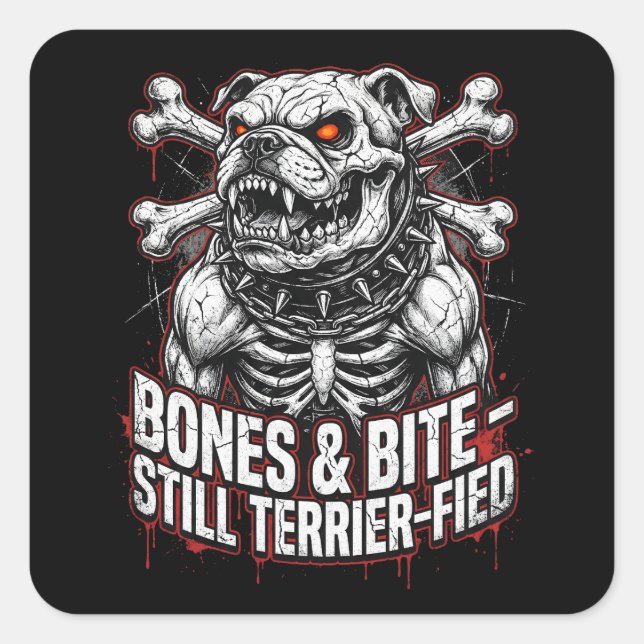 Sticker Carré Badass Skeleton Bulldog Gothic (Devant)