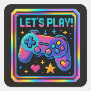 Sticker Carré Badge de joueur d'art pixelisé LEVEL UP