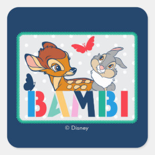 Sticker Carré Badge de point Bambi et Thumper Polka