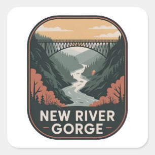 Sticker Carré Badge du parc vintage de New River Gorge