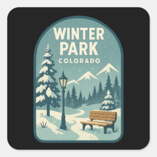 Sticker Carré Badge enneigé de Winter Park Colorado