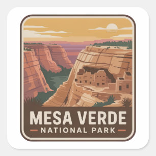Sticker Carré Badge Vintage du Parc National de Mesa Verde