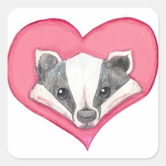 Sticker Carré Badger Wild Animal Heart rose mignon Amour drôle (Devant)