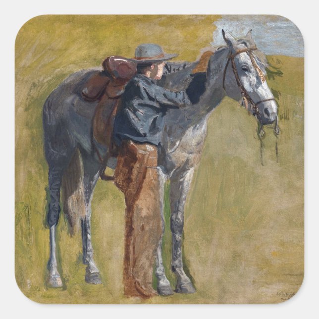 Sticker Carré Badlands américains : Vieux West Cowboy avec cheva (Devant)