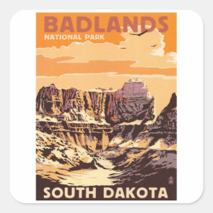 Sticker Carré Badlands Dakota - Vintage voyage