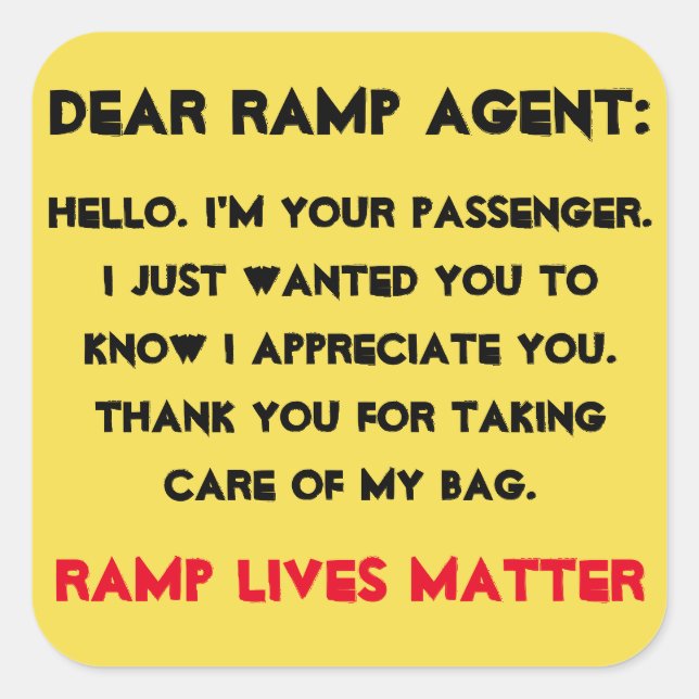Sticker Carré Bagage "Cher Agent Rampe" (Devant)