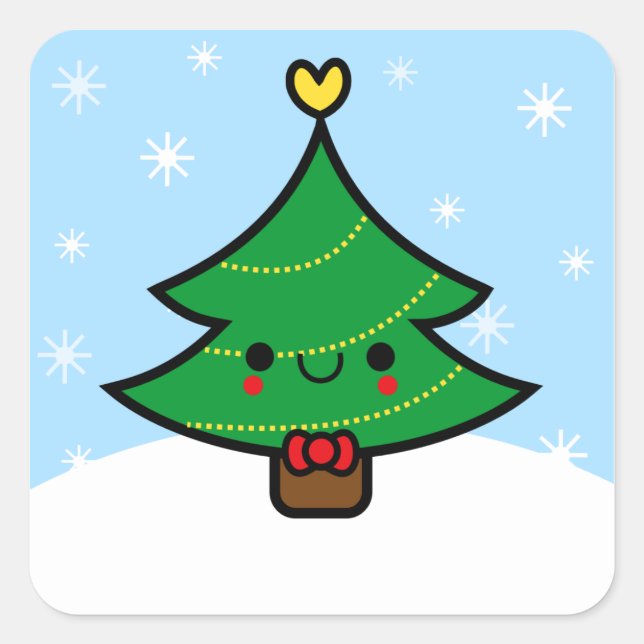 Sticker Carré Baguette adorable Kawaii Cartoon Christmas Tree (Devant)
