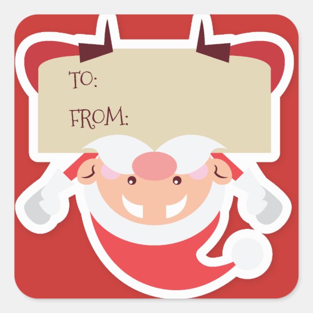 Sticker Carré Baguette cadeau de Noël de Père Noël (Devant)