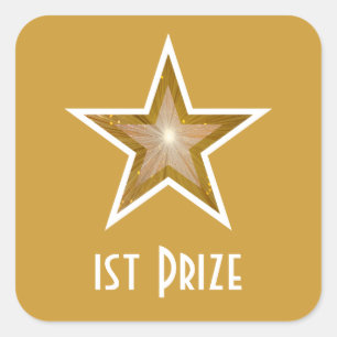 Sticker Carré Baguette carré Gold Star '1st Prize' jaune