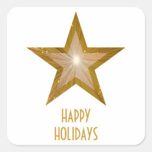Sticker Carré Baguette carré Gold Star 'Happy Holidays' blanc