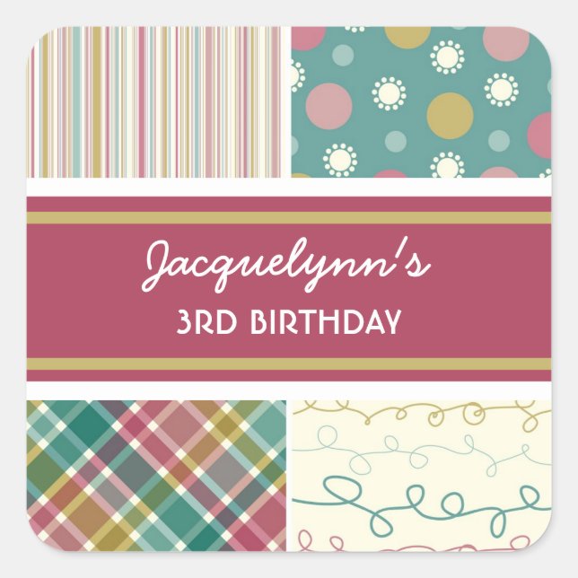 Sticker Carré baguette d'anniversaire Vintage rétro (Devant)