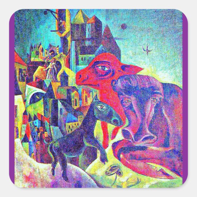 Sticker Carré Baguette d'art, Ernst, La ville avec les animaux, (Devant)