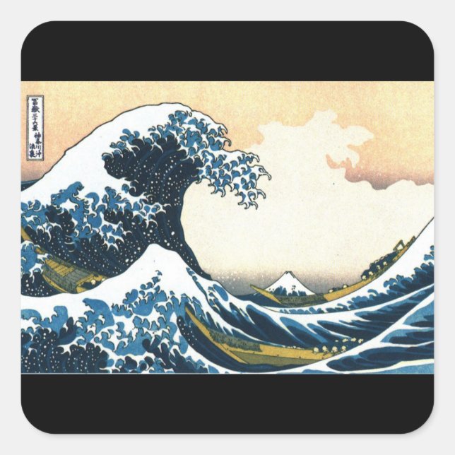 Sticker Carré Baguette d'art, Hokusai, La Grande Vague (Devant)