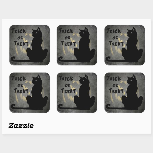 Sticker Carré Baguette de chat noir ou Stick d'Halloween (Feuille)