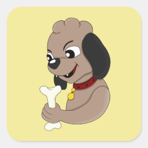 Sticker Carré Baguette de dessin de chien chiot carré autocollan