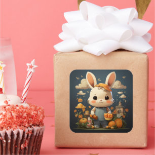 Sticker Carré Baguette de lapin mignonne