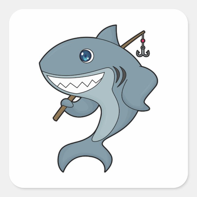Sticker Carré Baguette de pêche du requin (Devant)