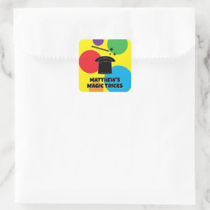 Sticker Carré Baguette magique et chapeau de magicien autocollan
