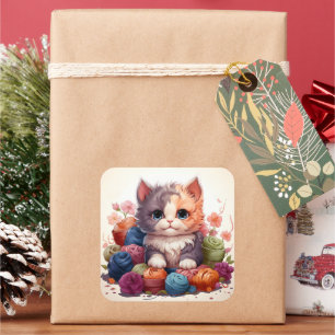 Sticker Carré Baguette vintage chat