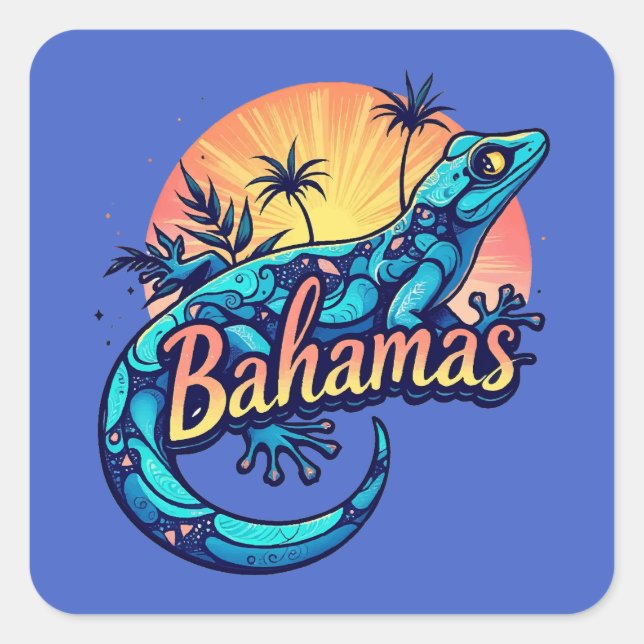 Sticker Carré Bahamas Gecko Caraïbes (Devant)
