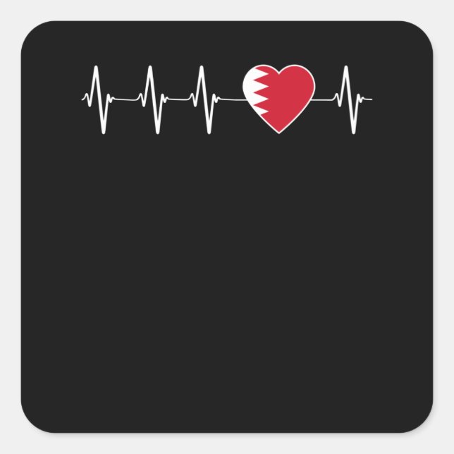 Sticker Carré Bahreïn Heartbeat I Love Bahrain Flag Heart Pride (Devant)