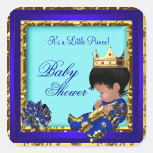 Sticker Carré Bain de bébé bleu royal or garçon couronne prince