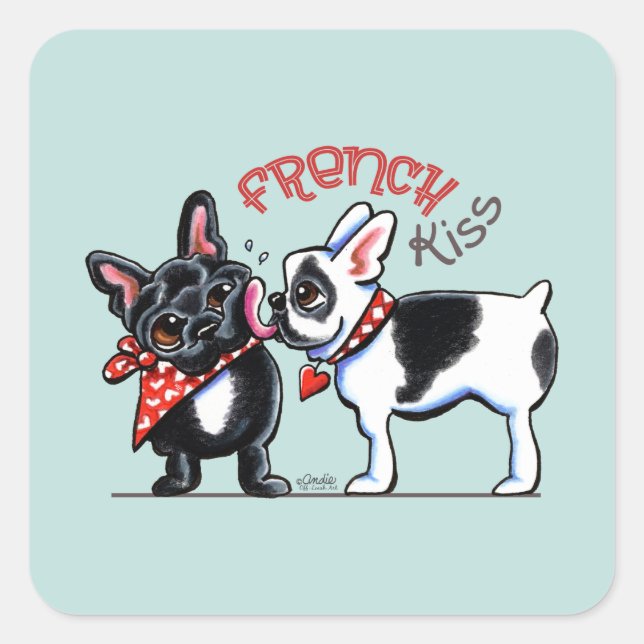 Sticker Carré Baiser de Bulldog français (Devant)
