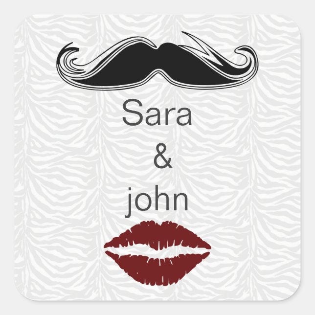 Sticker Carré baiser et moustache zèbre rayures enveloppe sceau (Devant)