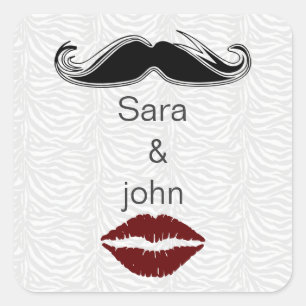 Sticker Carré baiser et moustache zèbre rayures enveloppe sceau