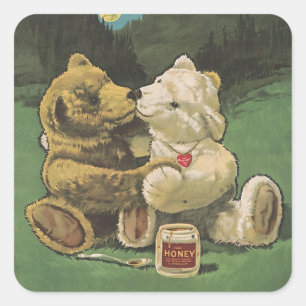 Sticker Carré Baiser Vintage, choux ours