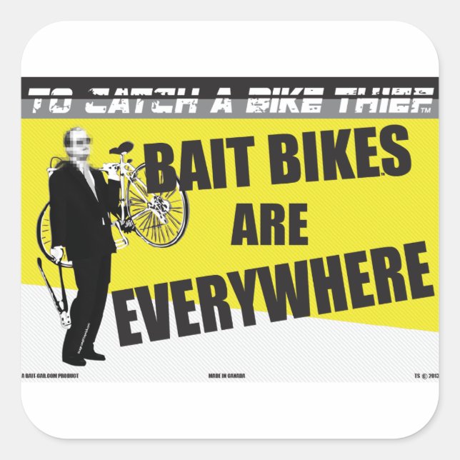 Sticker Carré BAIT BIKE tm. LES BAIT-VÉLOS SONT PARTOUT ! (Devant)