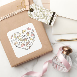 Sticker Carré Baker Heart Funny Boulangerie Cuisine pâtisserie C