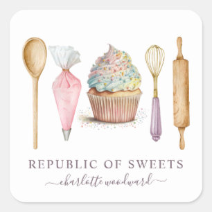 Sticker Carré Baker pâtisserie Chef boulanger Ustensiles Étiquet