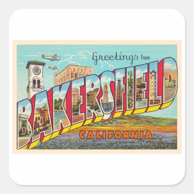 Sticker Carré Bakersfield California CA Grande Lettre Carte post (Devant)