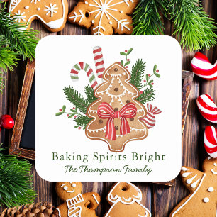 Sticker Carré Baking Spirits Bright Biscuit de Noël en forme de