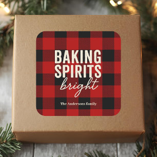 Sticker Carré Baking Spirits Bright Buffalo Plaid Noël