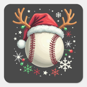 Sticker Carré Bal de baseball avec cornes de rennes et Noël