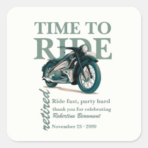 Sticker Carré Balade en moto classique verte pour une fête de re