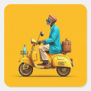 Sticker Carré Balade en scooter Retro élégant