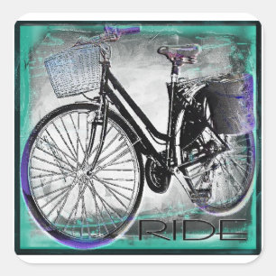 Sticker Carré Balade vintage à vélo Turquoise