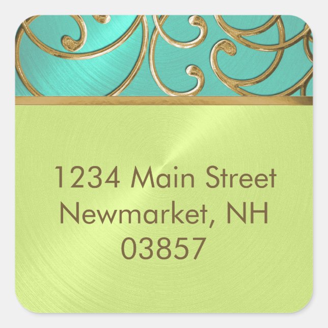 Sticker Carré Balances en Filigre d'Or Verte Quinceanera Aqua Li (Devant)