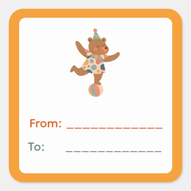 Sticker Carré Balancing Circus Bear Gift Label (Devant)